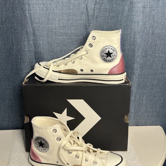 Converse Cream and Pink High-Top Sneakers Canvas - Picture 1 of 5